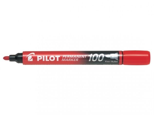 Pilot Permanent Marker 100 - Markør - permanent - rød - oljebasert blekk - 1 mm - fin