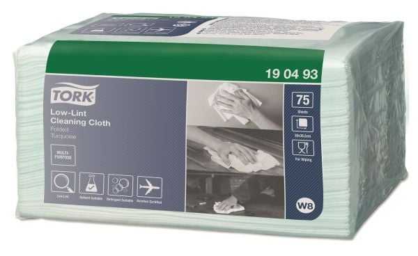 Aftørringsklud Tork Sensitiv W8 300x385 mm turkis - (8 pakker x 75 stk.)