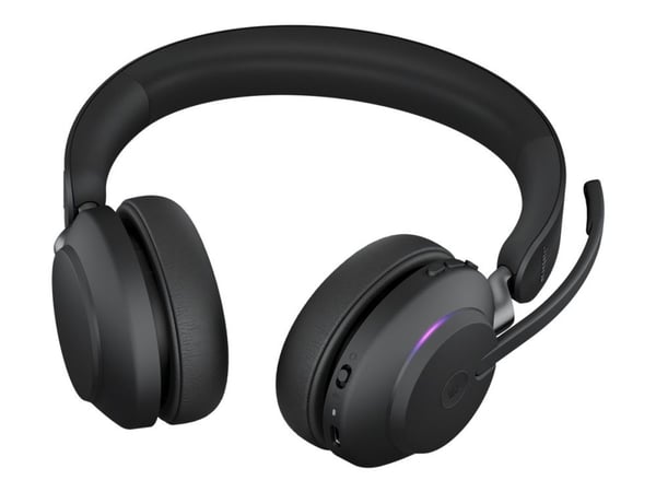 Jabra Evolve2 65 MS Stereo - Hodesett - on-ear - Bluetooth - trådløs - USB-A - lydisolerende - svart - med ladestativ - Certified for Microsoft Teams