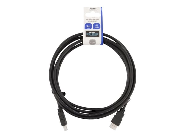 DELTACO HDMI-930 - High Speed - HDMI-kabel med Ethernet - HDMI hann til HDMI hann - 3 m - svart (en pakke 60)