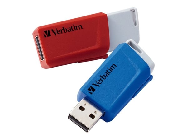 Verbatim Store 'n' Click - USB-flashstasjon - 32 GB - USB 3.2 Gen 1 - blå, rød (en pakke 2)