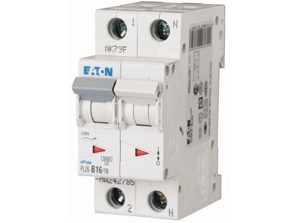 EATON Automaattisulake, 2-napainen, 16A, B-ominaisuus, 6 kA, 230 V, leveys 2 moduulia