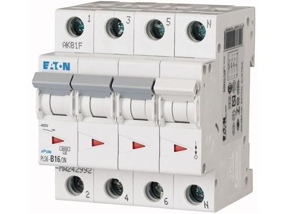 EATON Automaattisulake, 4-napainen, 16A, B-ominaisuus, 6 kA, 400 V, leveys 4 moduulia