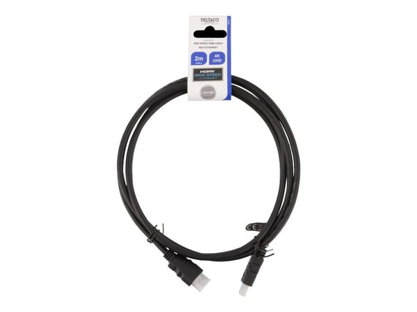 DELTACO HDMI-920 - High Speed - HDMI-kabel med Ethernet - HDMI hann til HDMI hann - 2 m - svart