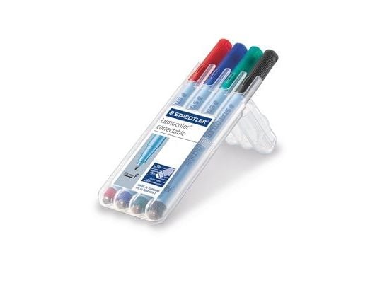 Staedtler Lumocolor correctable 305, 4 kpl, Vihreä, Musta, Sininen, Punainen, Musta, Sininen, Vihreä, Punainen, Polypropeeni (PP), Ohut/medium, 0,6 mm