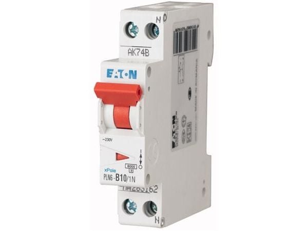 EATON Automaattisulake, 1-napainen + N, 10A, C-ominaisuus, 6 kA, 230 V, leveys 1 moduulia EATON Automaattisulake, 1-napainen + N, 10A, C-ominaisuus, 6 kA, 230 V, leveys 1 moduulia