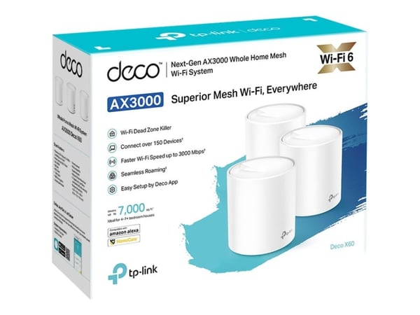 TP-Link Deco X60 - Wi-Fi-system - (3 rutere) 1GbE - Wi-Fi 6 - Dobbeltbånd