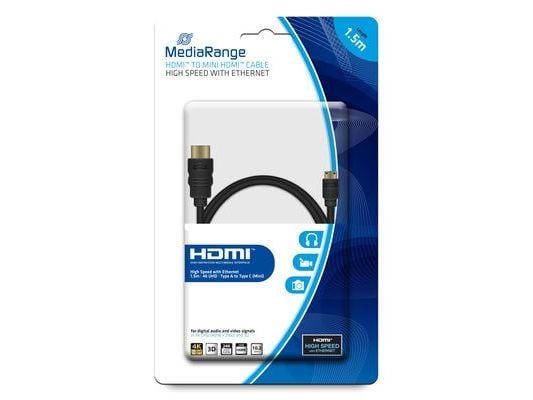 MediaRange - HDMI-kabel med Ethernet - HDMI plugg til 19 pin mini HDMI Type C plugg - 1.5 m - trippel beskyttelse - svart - rund, 4K-støtte