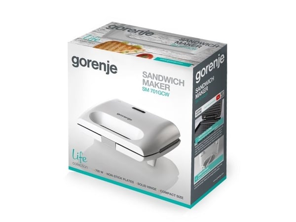 Brødrister Sandwichmaskin Gorenje Sandwichmaskin SM701GCW 700 W, Antall tallerkener 1, Antall bakverk 1, Hvit