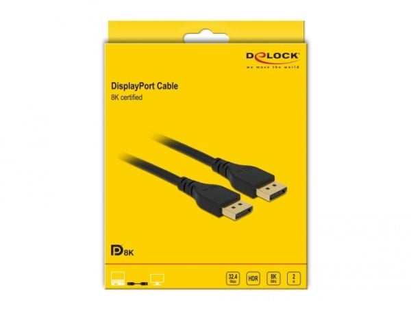 DeLOCK - DisplayPort-kabel - DisplayPort (M) til DisplayPort (M) - DisplayPort 1.4 - 2.0m - 8K-støtte - Svart (85910)