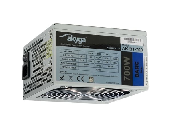 Akyga Basic Series AK-B1-700 - Strømforsyning (intern) - ATX12V 2.31 - AC 230 V - 700 watt - PFC - grå