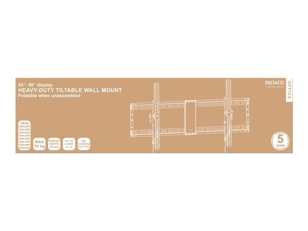 DELTACO Office ARM-0205 - Heavy Duty - brakett - sammenleggbar - for LCD TV / kurvet LCD TV - stål - matt svart - skjermstørrelse: 43"-90" - veggmo...