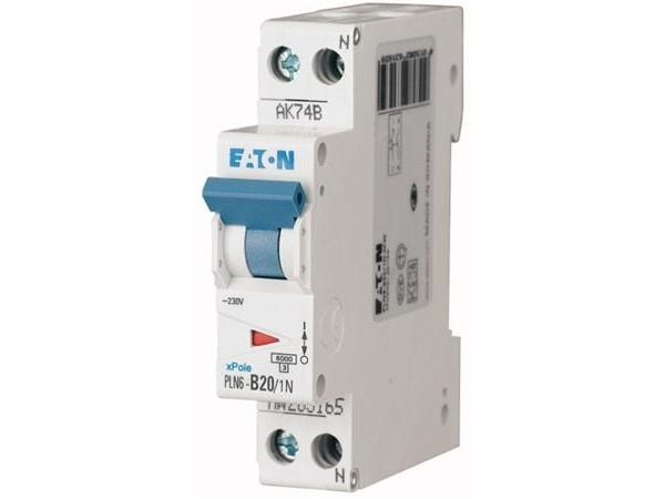 EATON Automaattisulake, 1-napainen + N, 20A, C-ominaisuus, 6 kA, 230 V, leveys 1 moduulia