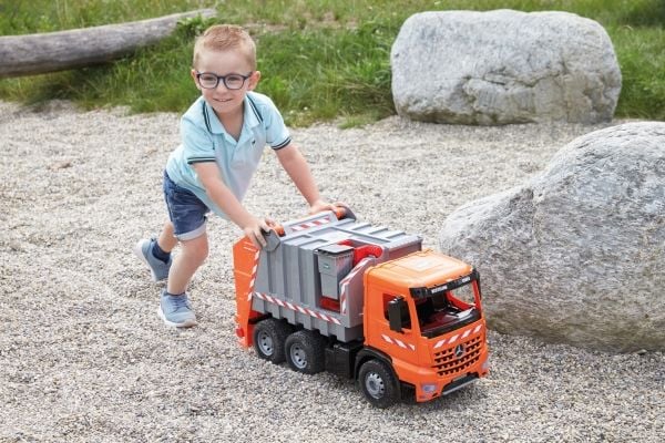 Lena GIGA TRUCKS Garbage truck Arocs with labels, Søppelbil, Garbage truck, 3 år, Plast, Grå, Oransje