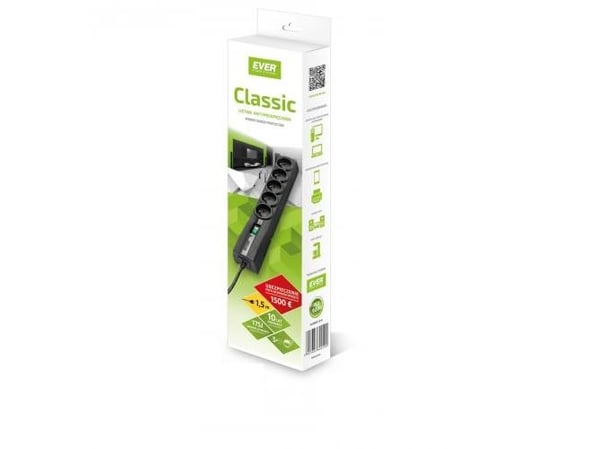 EVER CLASSIC - Overspenningsavleder - AC 250 V - 2500 watt - utgangskontakter: 5 - 1.5 m kabel - svart