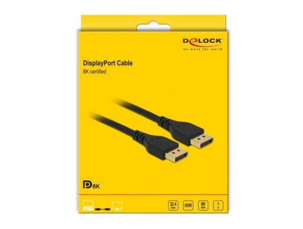 DeLOCK - DisplayPort-kabel - DisplayPort (M) til DisplayPort (M) - DisplayPort 1.4 - 1.0m - 8K-støtte - Svart (85909)