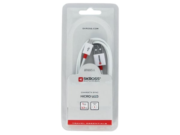 Skross 2.700202-E, 1 m, Micro-USB A, USB A, USB 2.0, Valkoinen