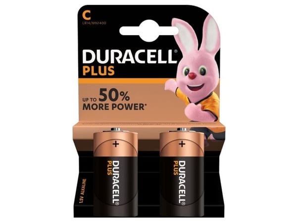 Duracell Plus 100 C, Kertakäyttöinen akku, C, Alkali, 1,5 V, 2 kpl, Monivärinen
