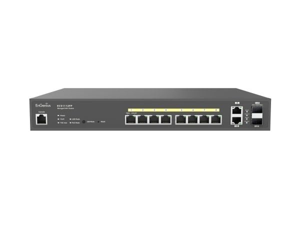 EnGenius ECS1112FP, Hallittu, L2+, Gigabit Ethernet (10/100/1000), Täysin kaksipuolinen, Power over Ethernet -tuki, Telineasennus