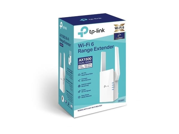 TP-LINK AX1500 Wi-Fi 6 Range Extender Broadcom 1.5GHz Tri-Core CPU Wall Plugged 2 ulkoista antennia