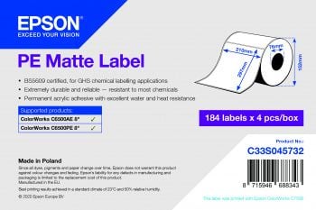 Epson PE Matte Label - Die-Cut Roll: 210mm x 297mm, 184 labels, Itse kiinnittyvä tulostintarra, Stanssausmerkintä, Mustesuihku, Akryyli, Kiinteä, M...