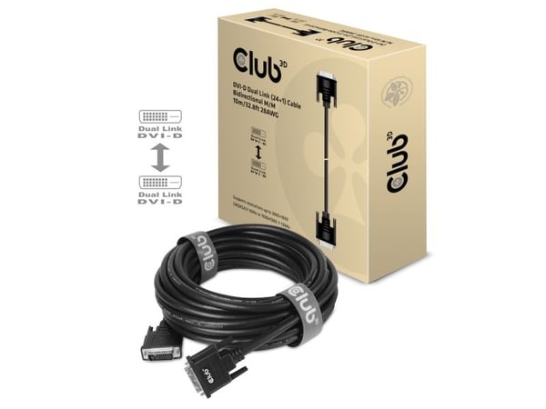 Club 3D - DVI-kabel - dobbeltlenke - DVI-D (hann) til DVI-D (hann) - 10 m - tommelskruer, gullglimtkontakter