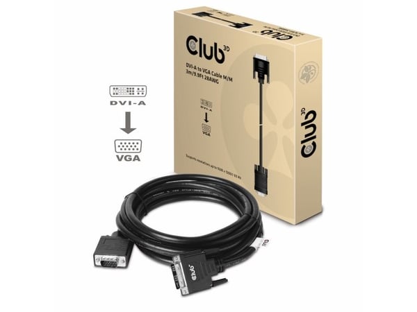 Club 3D - Adapterkabel - DVI-A (hann) til HD-15 (VGA) (hann) - 3 m - tommelskruer, gullglimtkontakter