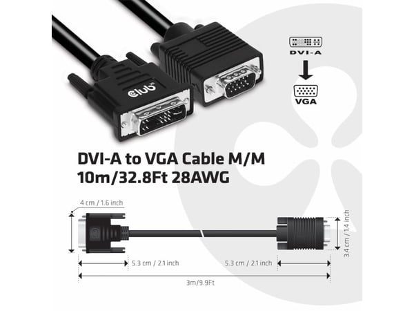Club 3D - Adapterkabel - DVI-A (hann) til HD-15 (VGA) (hann) - 3 m - tommelskruer, gullglimtkontakter