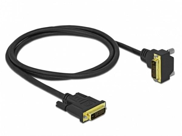 Delock - DVI-kabel - dobbeltlenke - DVI-D (hann) vinklet til DVI-D (hann) - 1 m - tommelskruer - svart
