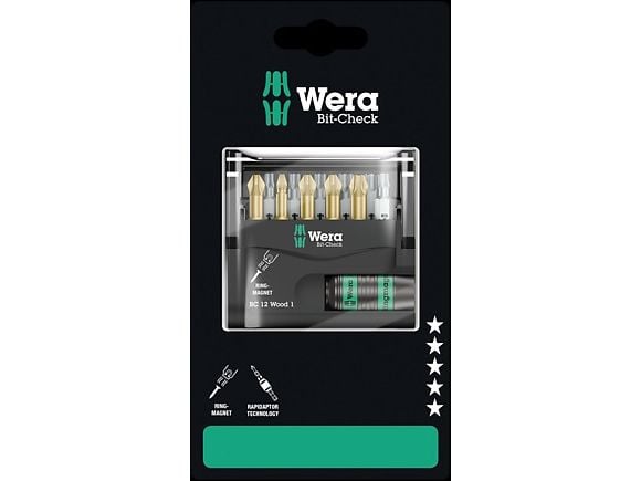 Wera Bit-Check 12 Wood 1 SB - Spissett for skrutrekker - 12 deler - torx, phillips, pozidriv - heksagonal - lengde: 25 mm
