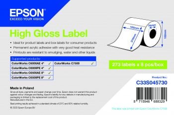 Epson High Gloss Label - Die-Cut: 105mm x 210mm, 273 labels, Valkoinen, Itse kiinnittyvä tulostintarra, Stanssausmerkintä, Mustesuihku, Akryyli, Ki...