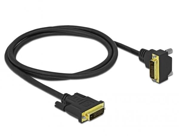 Delock - DVI-kabel - dobbeltlenke - DVI-D (hann) vinklet til DVI-D (hann) - 1 m - tommelskruer - svart