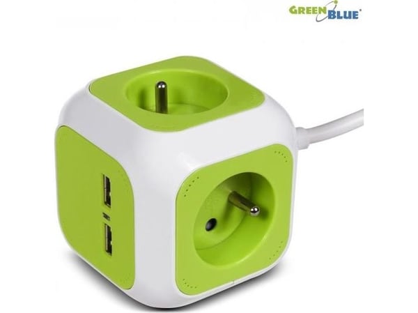 GreenBlue MagicCube Quad pistorasia, 2 USB-tuloa 1,4 m GreenBlue GB118G Saksankielinen versio