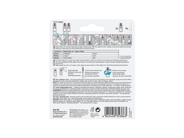 TESA 77775-00000, inomhus, Universalkrok, Grå, Röd, Vit, Självhäftande remsa, 1 kg, Gips