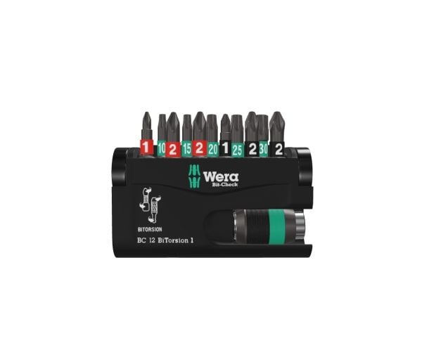 Wera Bit-Check 12 BiTorsion 1 SB - Spissett for skrutrekker - 12 deler - torx, phillips, pozidriv - heksagonal - lengde: 25 mm