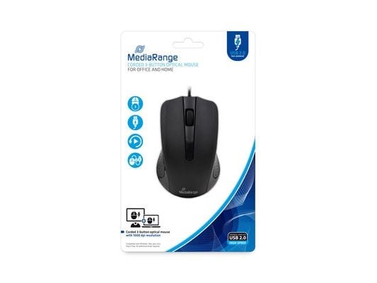 MediaRange MROS210 - Mus - høyre- og venstrehåndet - optisk - 3 knapper - kablet - USB - svart