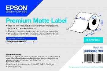 Epson Premium Matte Label - Continuous Roll: 203mm x 60m, Valkoinen, Merkintänauha, Mustesuihku, Akryyli, Kiinteä, Matta