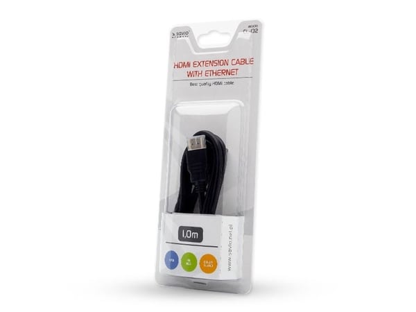 SAVIO CL-132 - High Speed - HDMI-forlengelseskabel med Ethernet - HDMI hann til HDMI hunn - 1 m - skjermet - svart - 4K-støtte