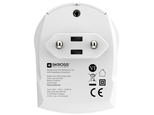 SKROSS Euro USB-laturi 2x tyyppi A matkasovitin 1302421