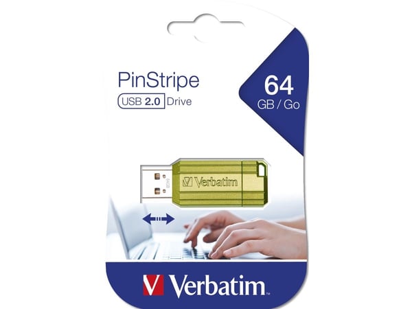 Verbatim Store n Go Pinstripe USB 2.0 Eucalyptus Green 64GB - USB-Stick - 64 GB, 64 GB, USB Type-A, 2.0, 12 MB/s, Skyving, Blå