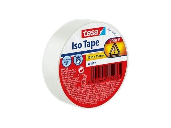 TESA 56192-11, 1 kpl, Valkoinen, PVC-muovi, 6000 V, 10 m, 15 mm