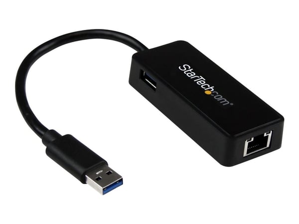Startech USB 3.0 Ethernet Adapter - USB 3.0 Network Adapter NIC with USB Port - USB to RJ45 - USB Passthrough (USB31000SPTB) - Nettverksadapter - U...