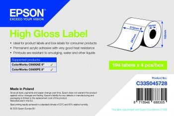 Epson - Høyblank - permanent akryl-adhesiv - mikroporøs - hvit - A4 (210 x 297 mm) 776 etikett(er) (4 rull(er) x 194) stanseskårne etiketter - for ...
