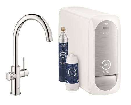 Grohe Blue Home Duo start kit - etgrebs armatur i krom med filterfunktion, C-tud, LED trykknap, WIFI/Bluetooth funktionalitet