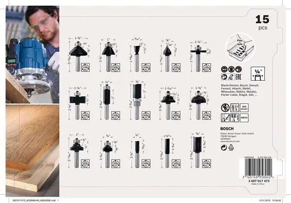 Bosch - Fresekutter - for tre, bløtt tre, løvtre - 15 deler - cylindrical
