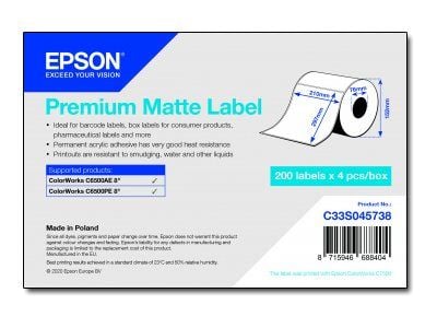 Epson Premium - Glatt matt - permanent akryl-adhesiv - sterkt hvitt - A4 (210 x 297 mm) 800 etikett(er) (4 rull(er) x 200) stanseskårne etiketter -...
