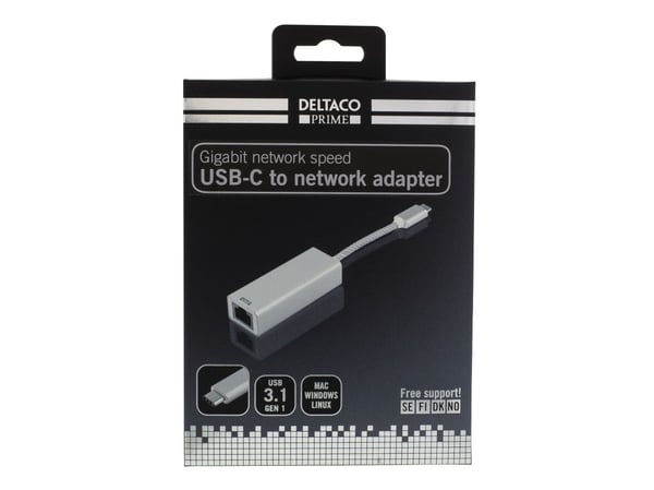 DELTACO PRIME USBC-1077 - Nettverksadapter - USB-C 3.1 - Gigabit Ethernet - aluminium
