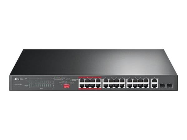 TP-Link TL-SL1226P - Switch - ikke-styrt - 24 x 10/100 (PoE+) + 2 x 10/100/1000 + 2 x kombo-Gigabit SFP - stasjonær, rackmonterbar - PoE+ (250 W)