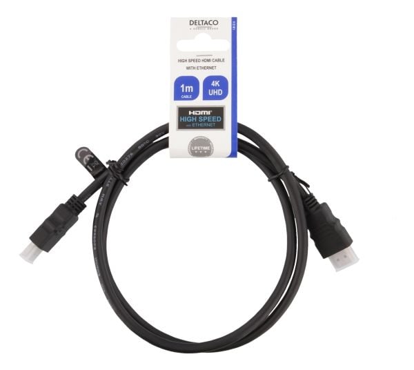 DELTACO HDMI-910 - High Speed - HDMI-kaapeli Ethernetillä - HDMI-uros HDMI-uros - 1 m - musta (100 kpl)