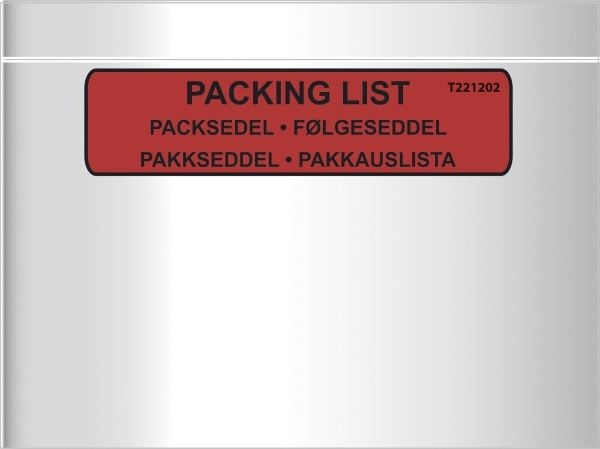Følgeseddellommer, C5, 240 x 185 mm, Rød red-black printed Packing list, LD-PE karton a 1000 stk